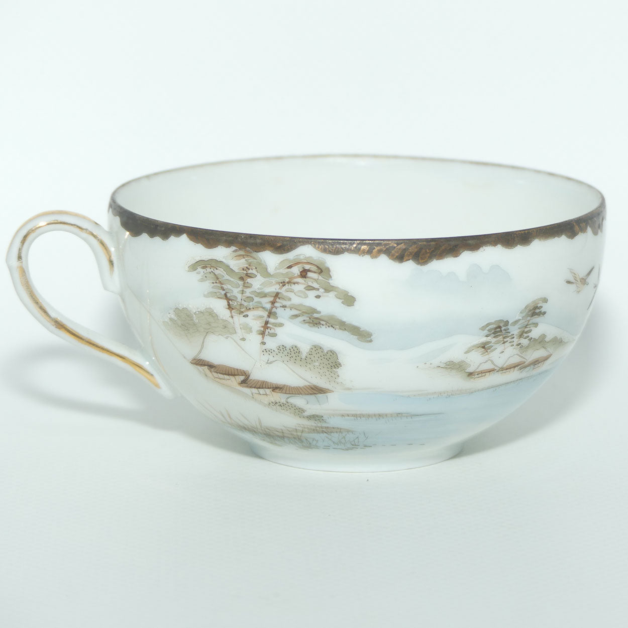 Japanese Egg Shell finely decorated Kutani tea trio 