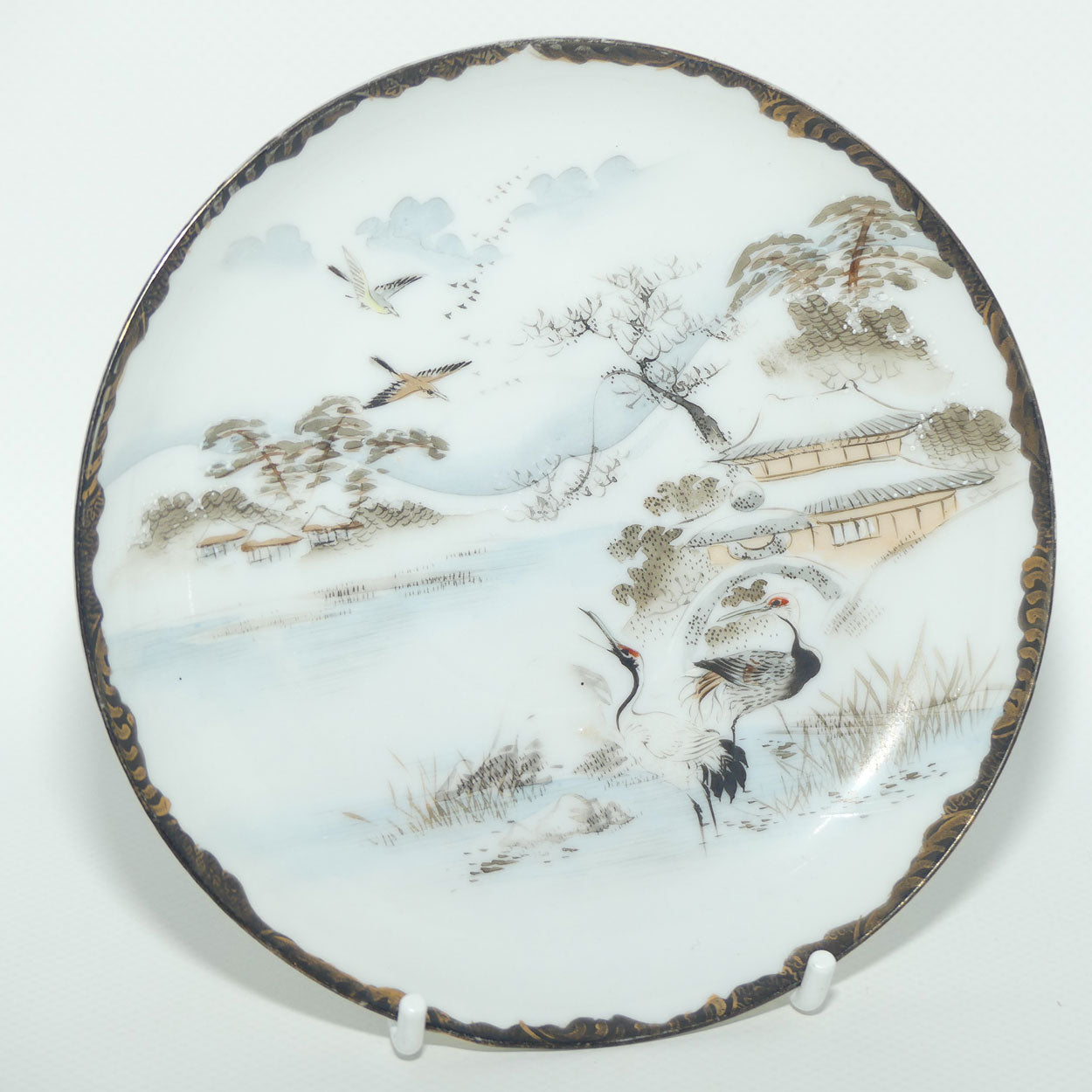 Japanese Egg Shell finely decorated Kutani tea trio 