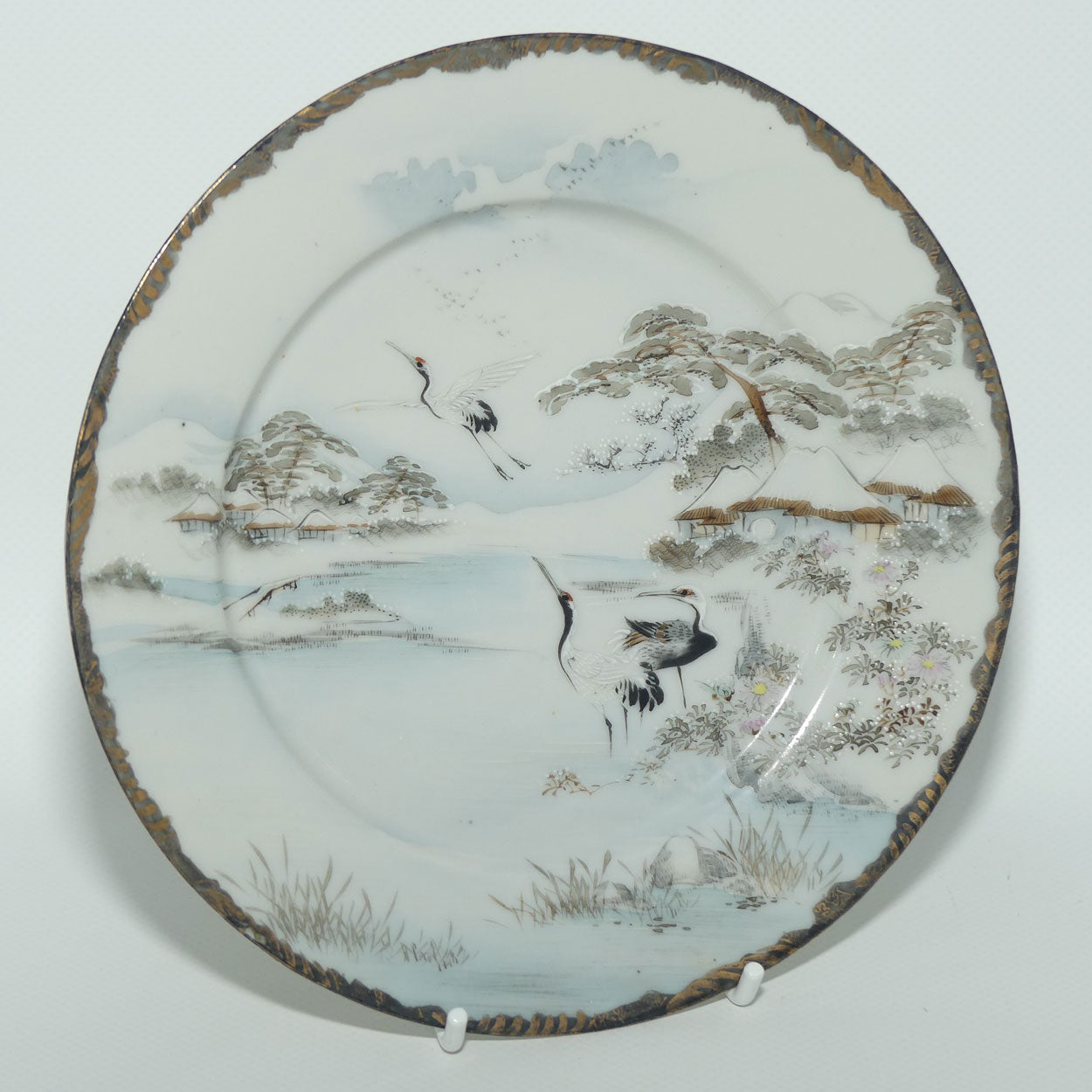 Japanese Egg Shell finely decorated Kutani tea trio 