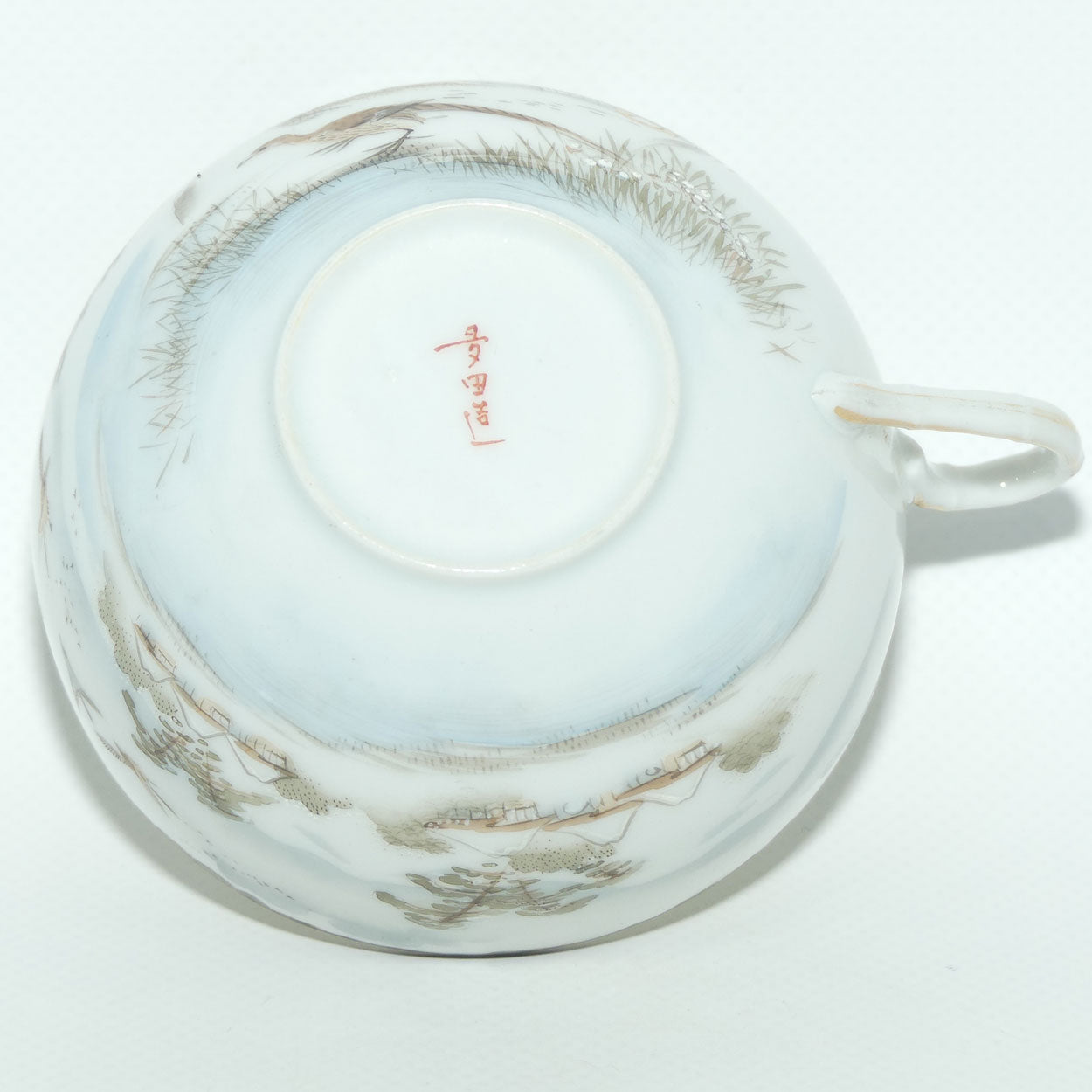 Japanese Egg Shell finely decorated Kutani tea trio 