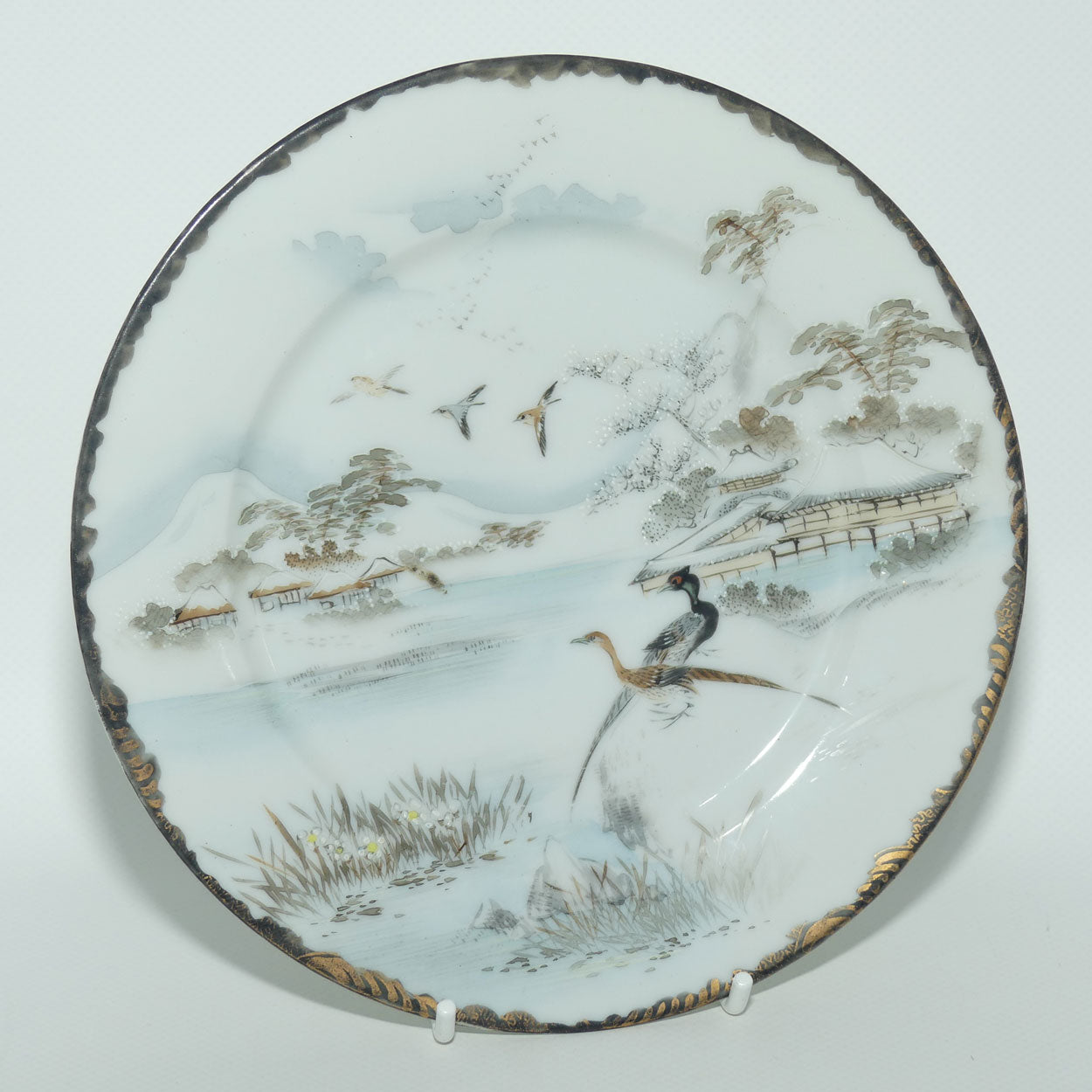 Japanese Egg Shell finely decorated Kutani tea trio 