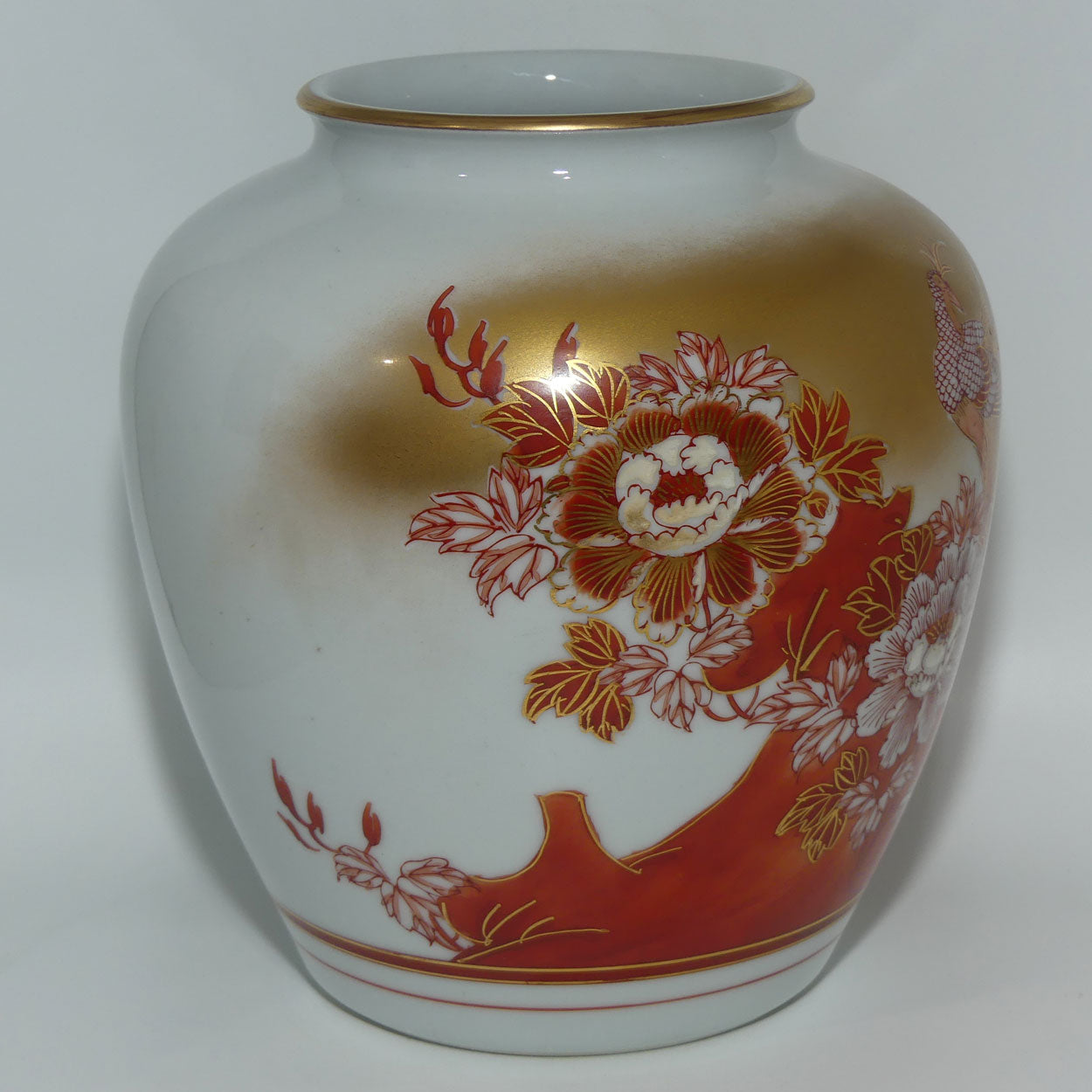 Japanese Kutani Ware Heavily Gilt vase depicting Peacock | original box