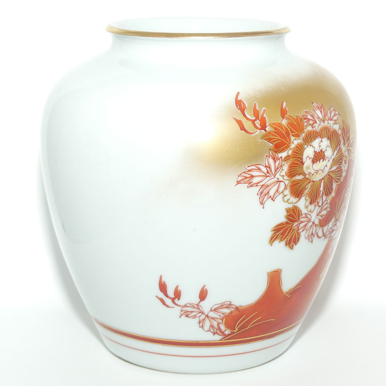 Japanese Kutani Ware Heavily Gilt vase depicting Peacock | original box