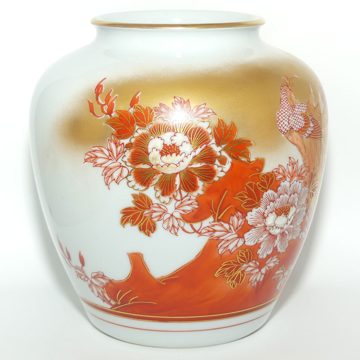 Japanese Kutani Ware Heavily Gilt vase depicting Peacock | original box