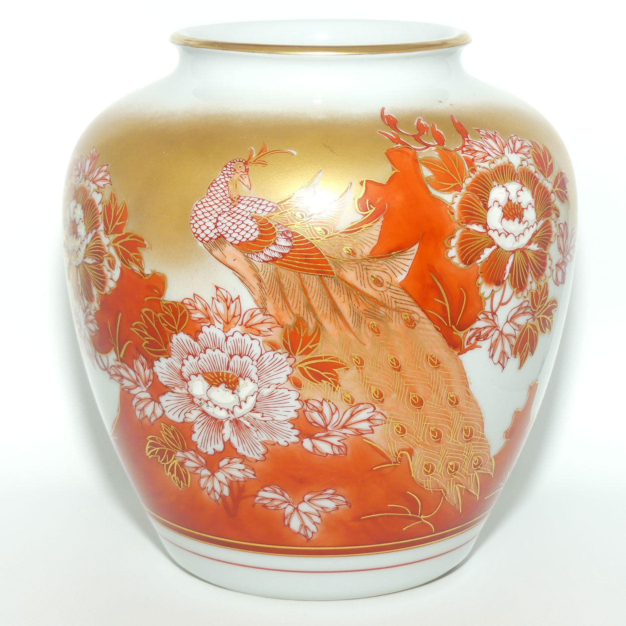 Japanese Kutani Ware Heavily Gilt vase depicting Peacock | original box