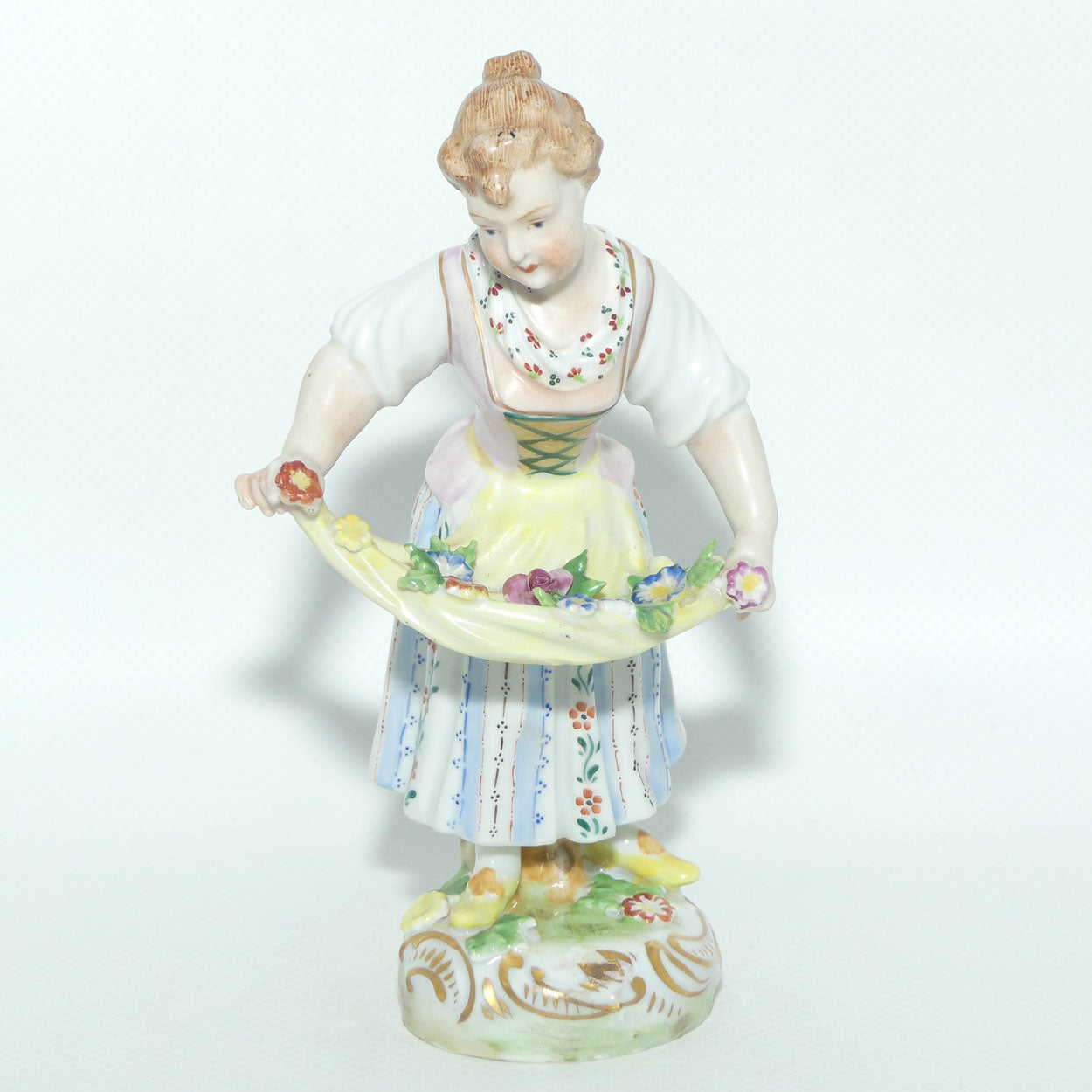 Dresden figure | 18th Century Girl Gathering Flowers