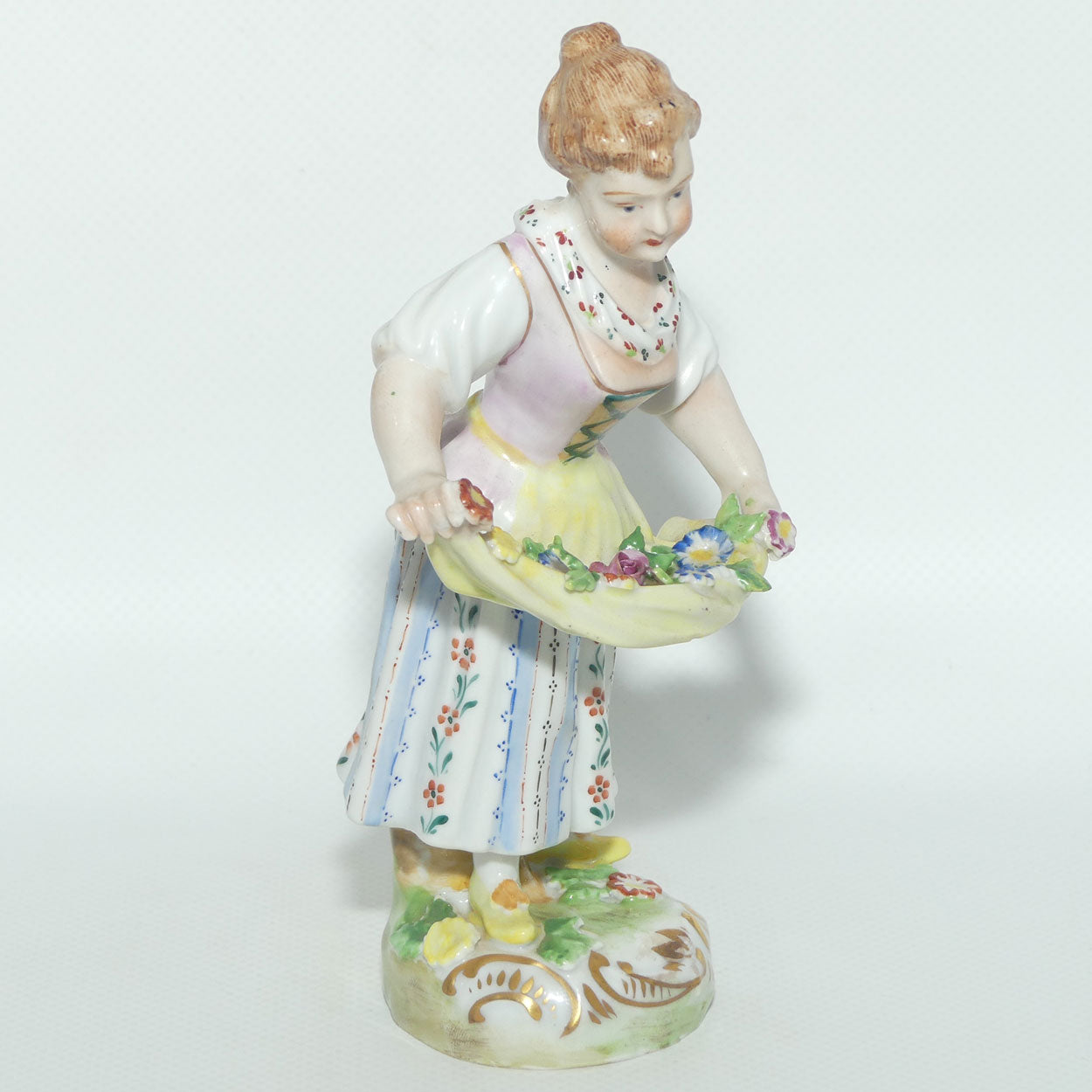 Dresden figure | 18th Century Girl Gathering Flowers