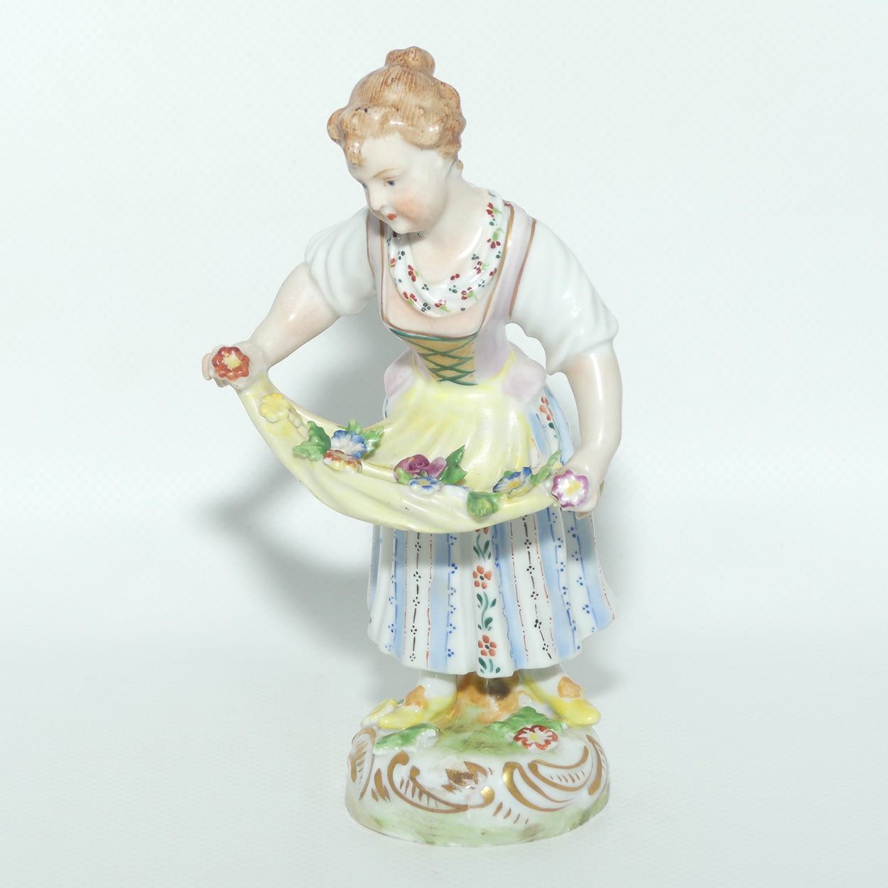 Dresden figure | 18th Century Girl Gathering Flowers