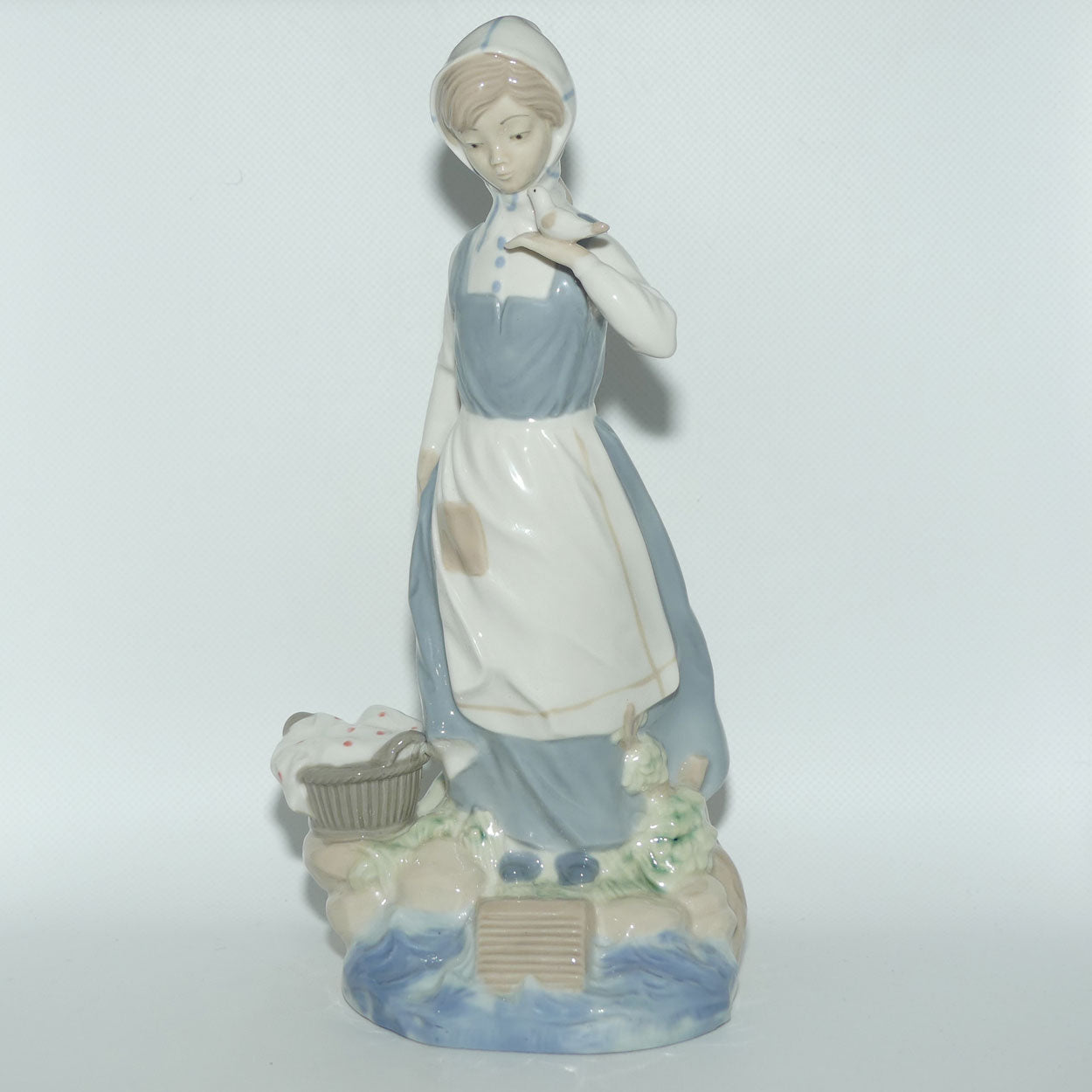 Nadal Spain figure of Young Girl with Washing Basket and Bird in Hand | like Lladro Nao