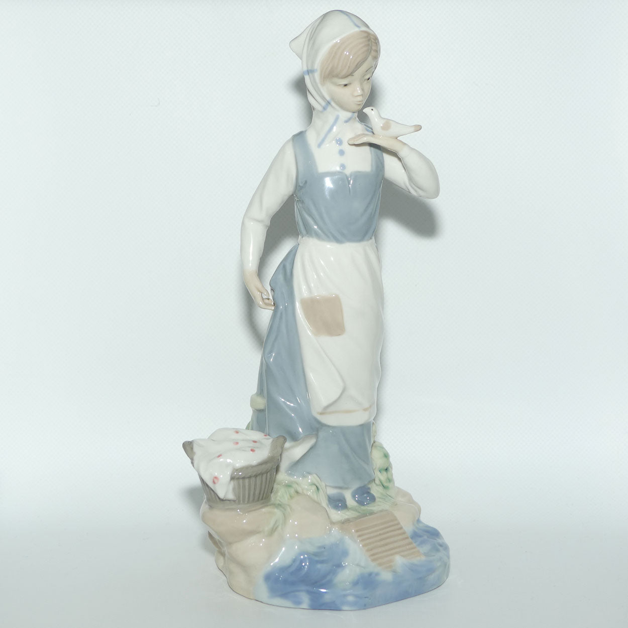 Nadal Spain figure of Young Girl with Washing Basket and Bird in Hand | like Lladro Nao