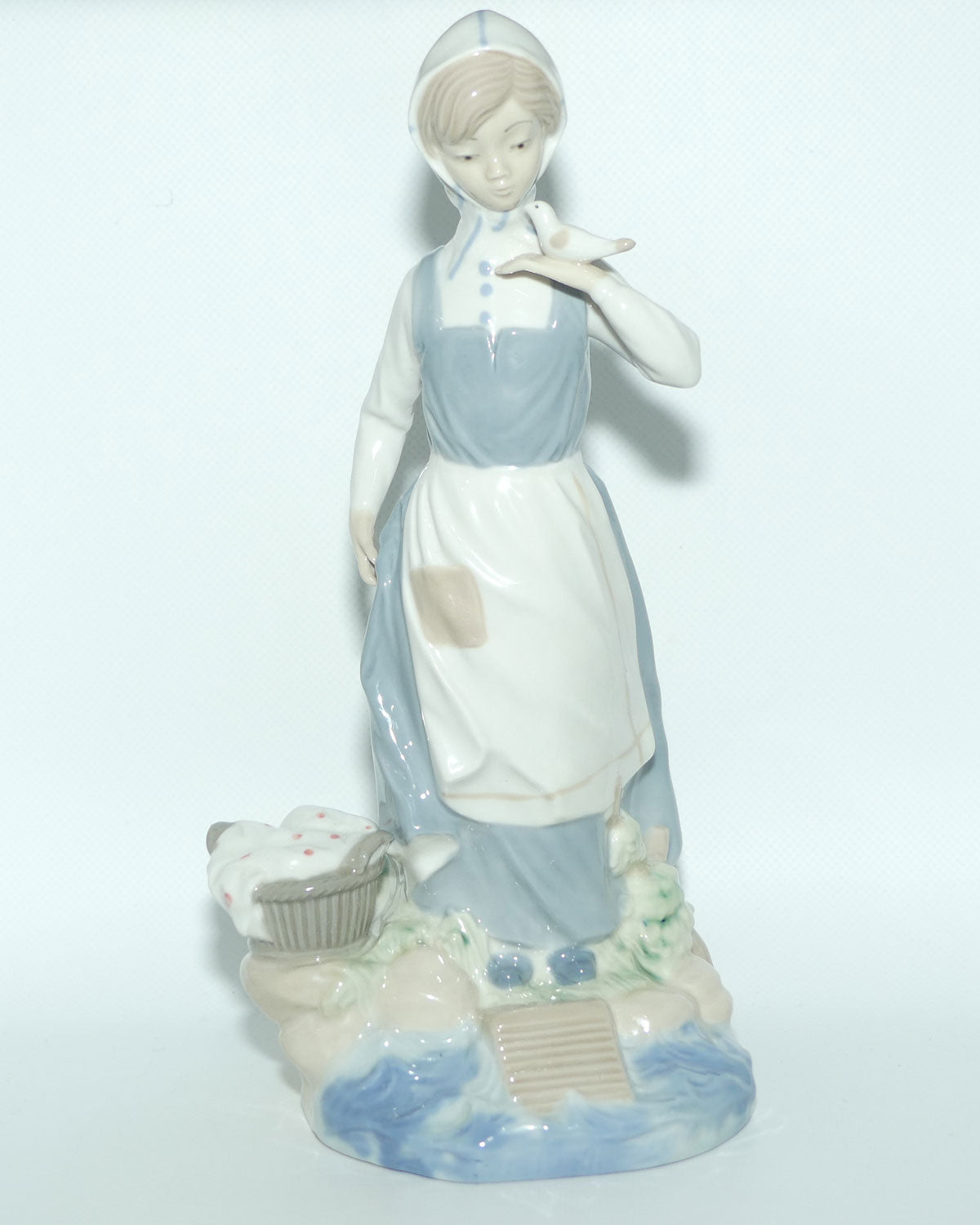 Nadal Spain figure of Young Girl with Washing Basket and Bird in Hand | like Lladro Nao