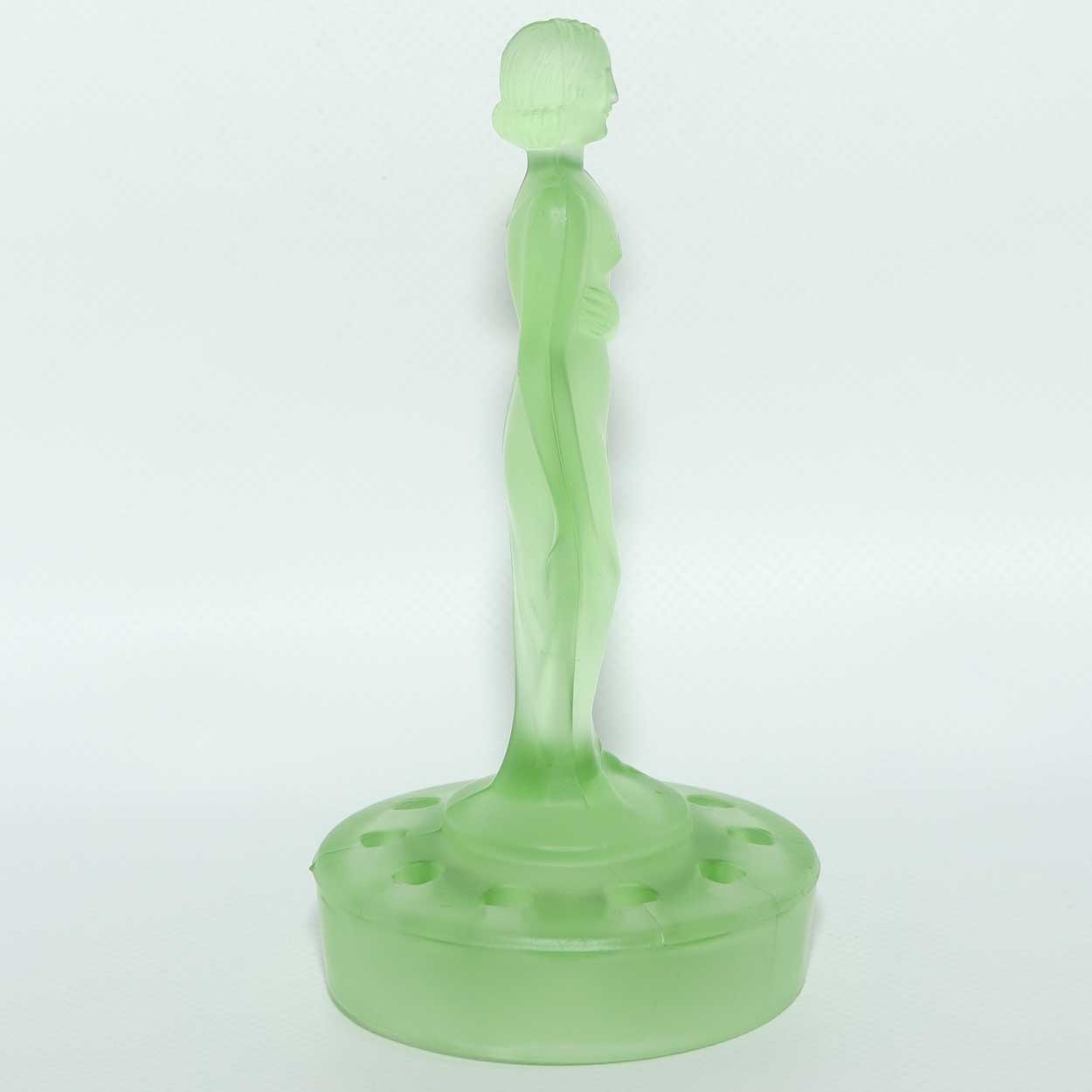 Müller & Co Art Deco Green Glass | Uranium Glass Nude Lady Figurine