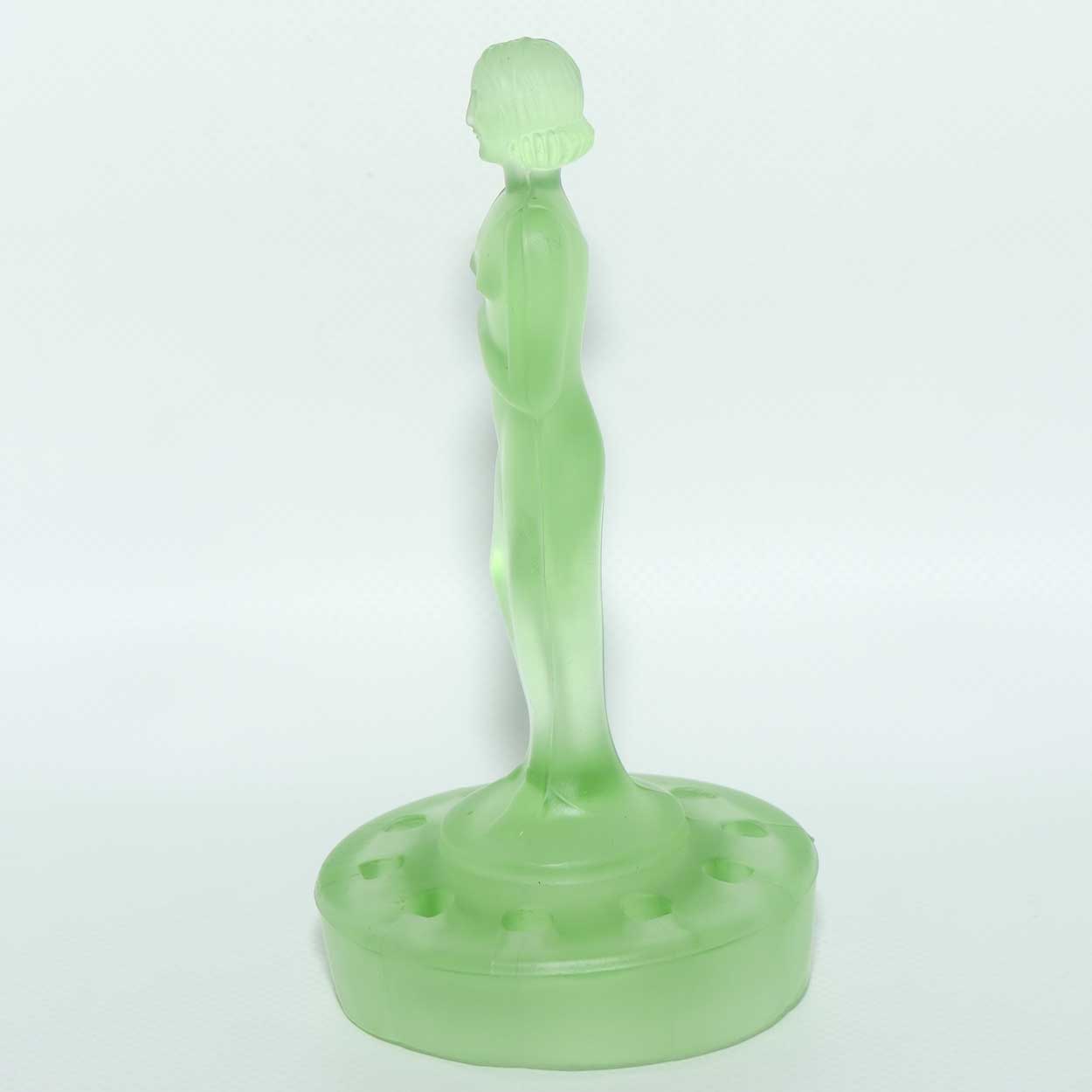 Müller & Co Art Deco Green Glass | Uranium Glass Nude Lady Figurine