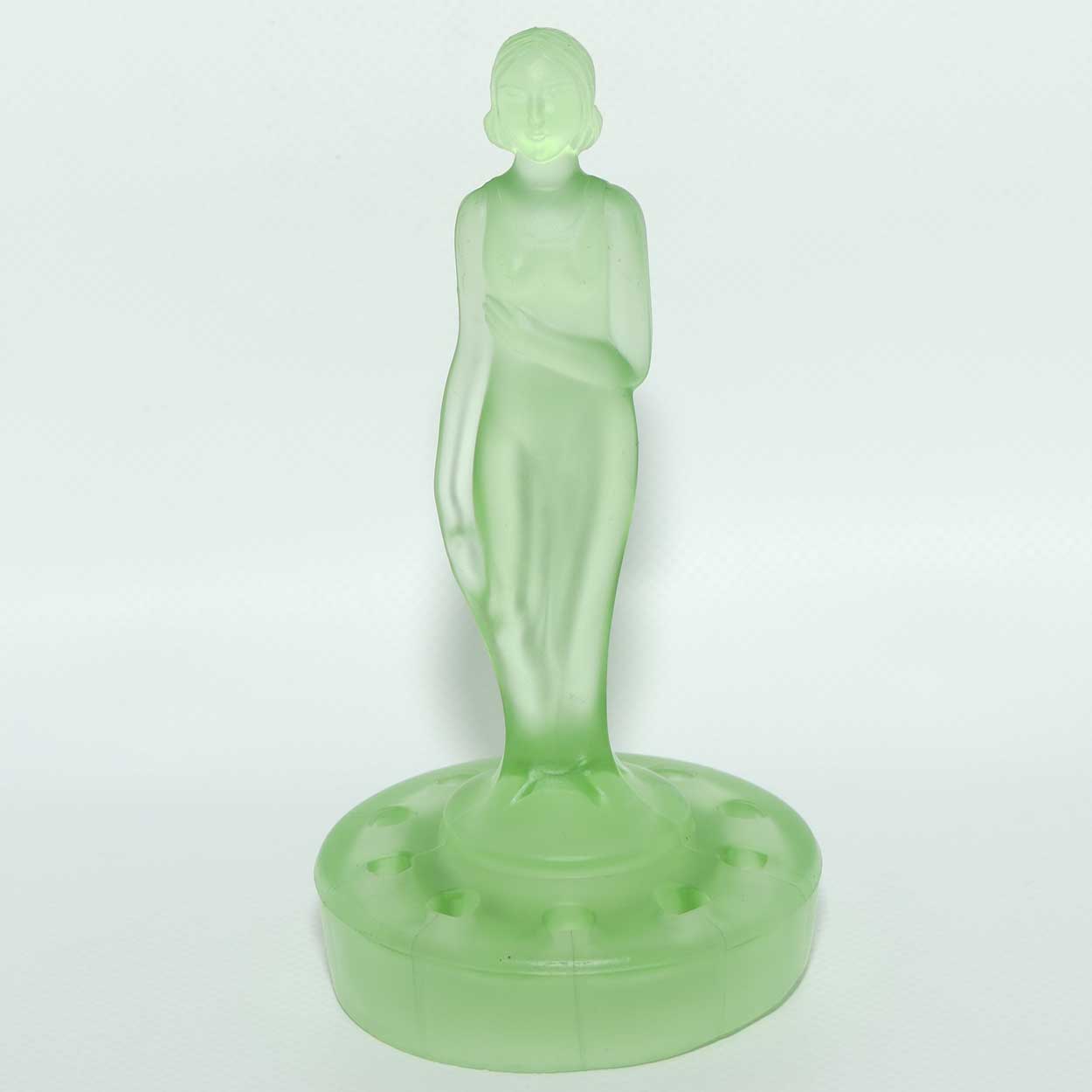 Müller & Co Art Deco Green Glass | Uranium Glass Nude Lady Figurine