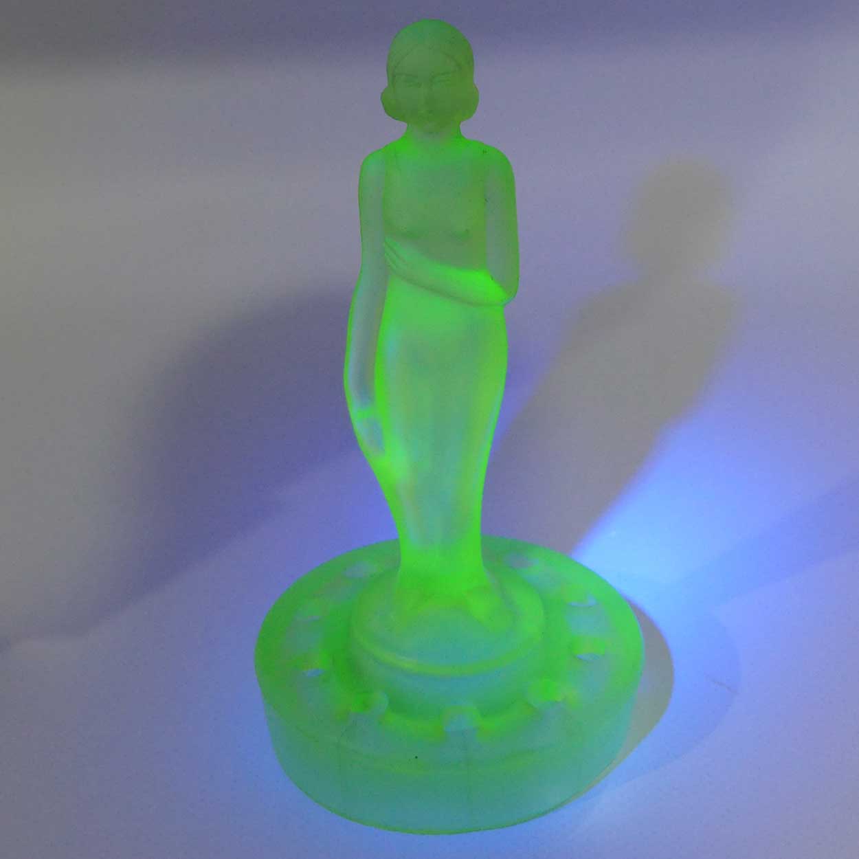 Müller & Co Art Deco Green Glass | Uranium Glass Nude Lady Figurine