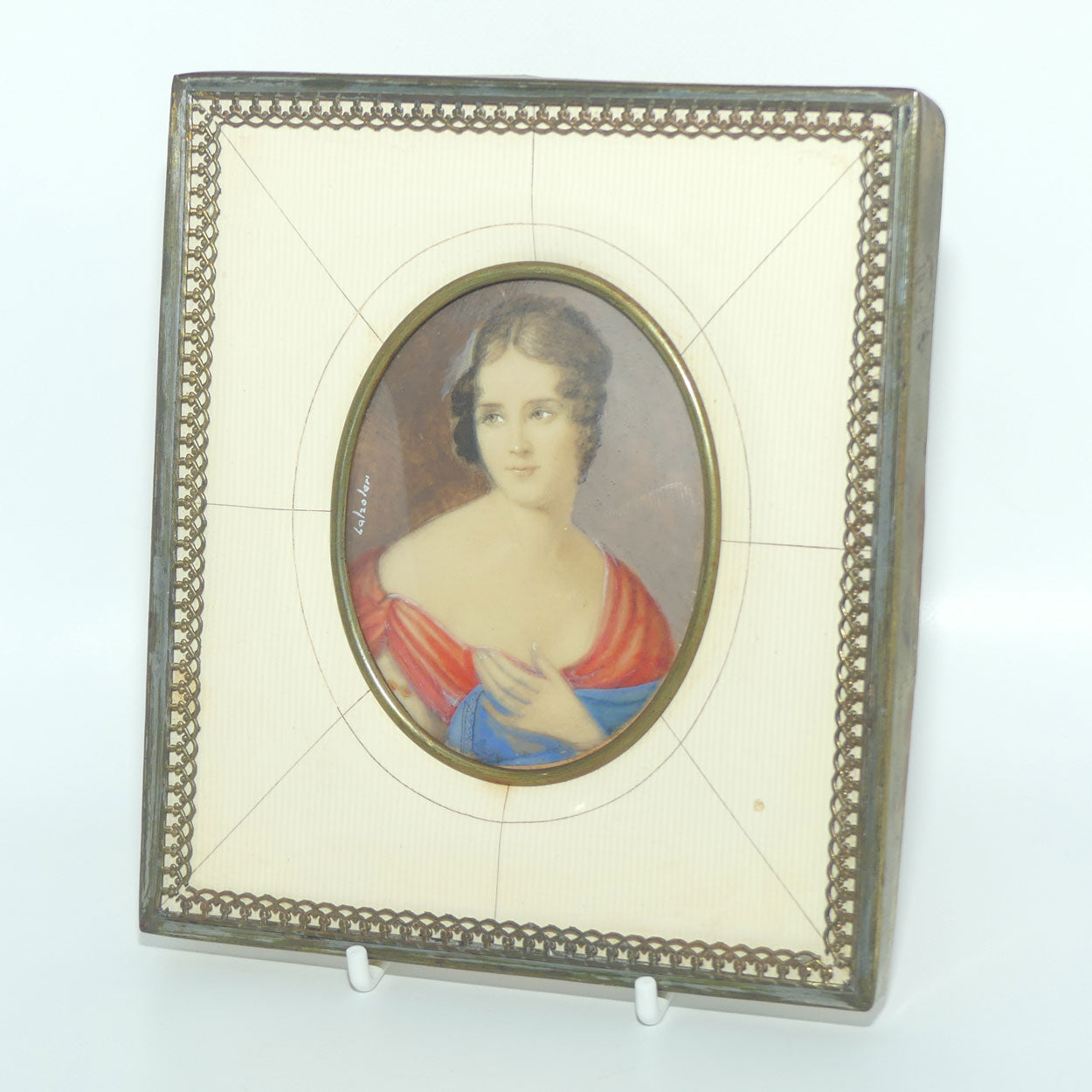 Ormolu surround Ivory Framed Miniature Painting on Ivory | signed Lalzolari