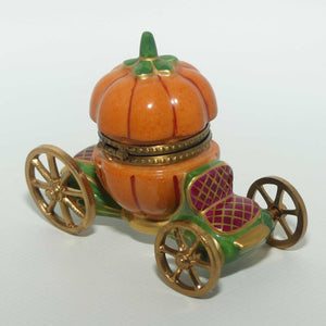 LaGloriette Limoges France Peint Main Pumpkin Coach trinket box