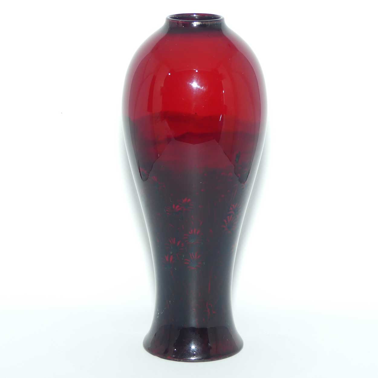 Royal Doulton Flambe slender reverse tapering vase | Lake and Daisy scene | 19cm