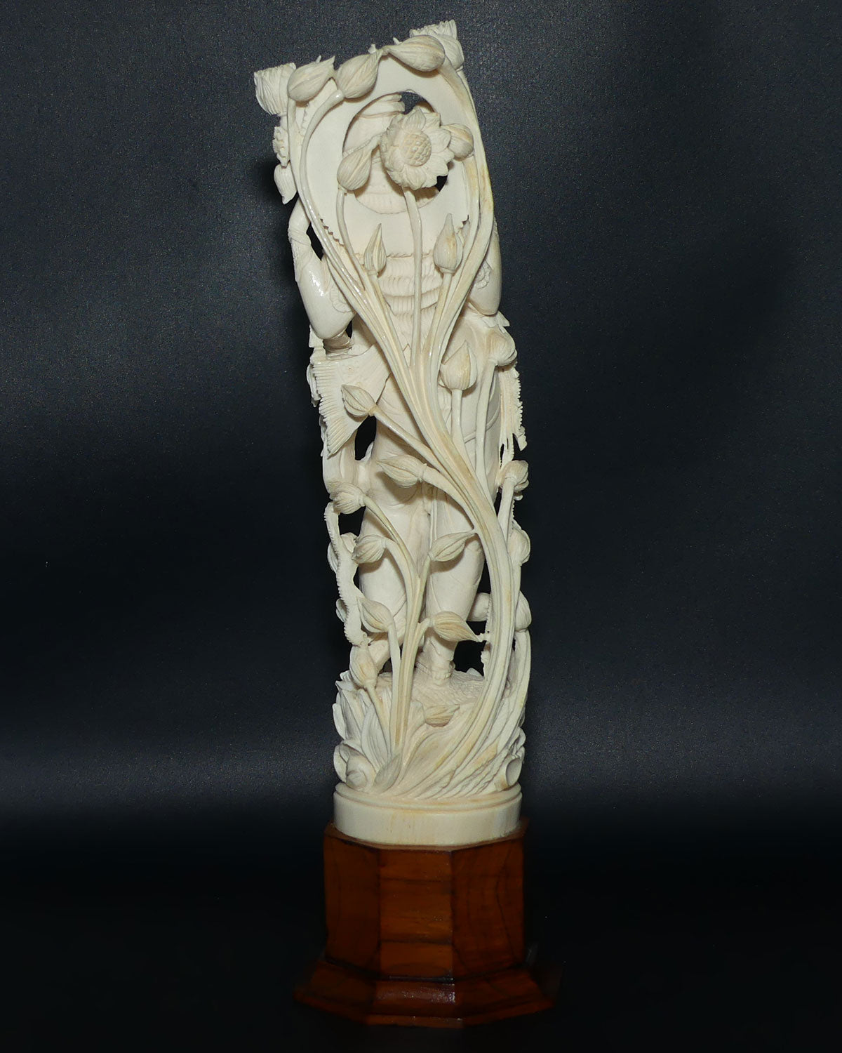 Magnificent Indian Carved Ivory figure on wooden base | Goddess Lakshmi