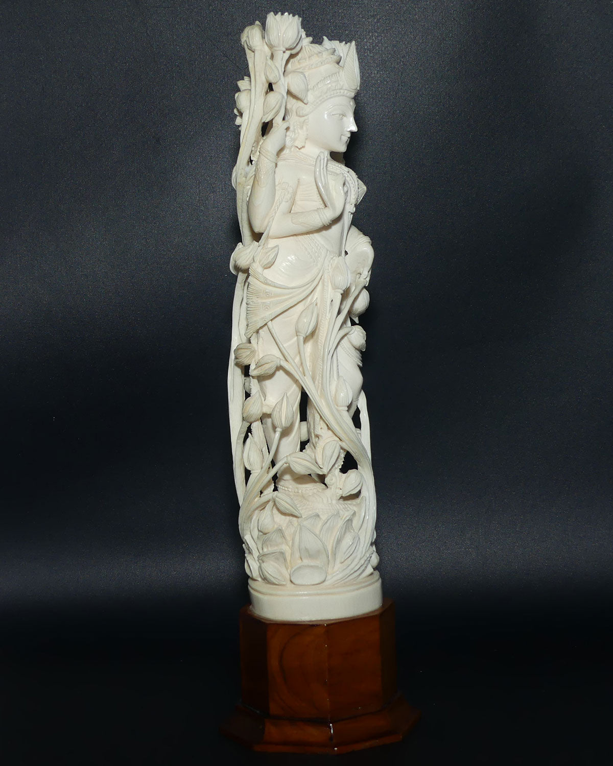 Magnificent Indian Carved Ivory figure on wooden base | Goddess Lakshmi