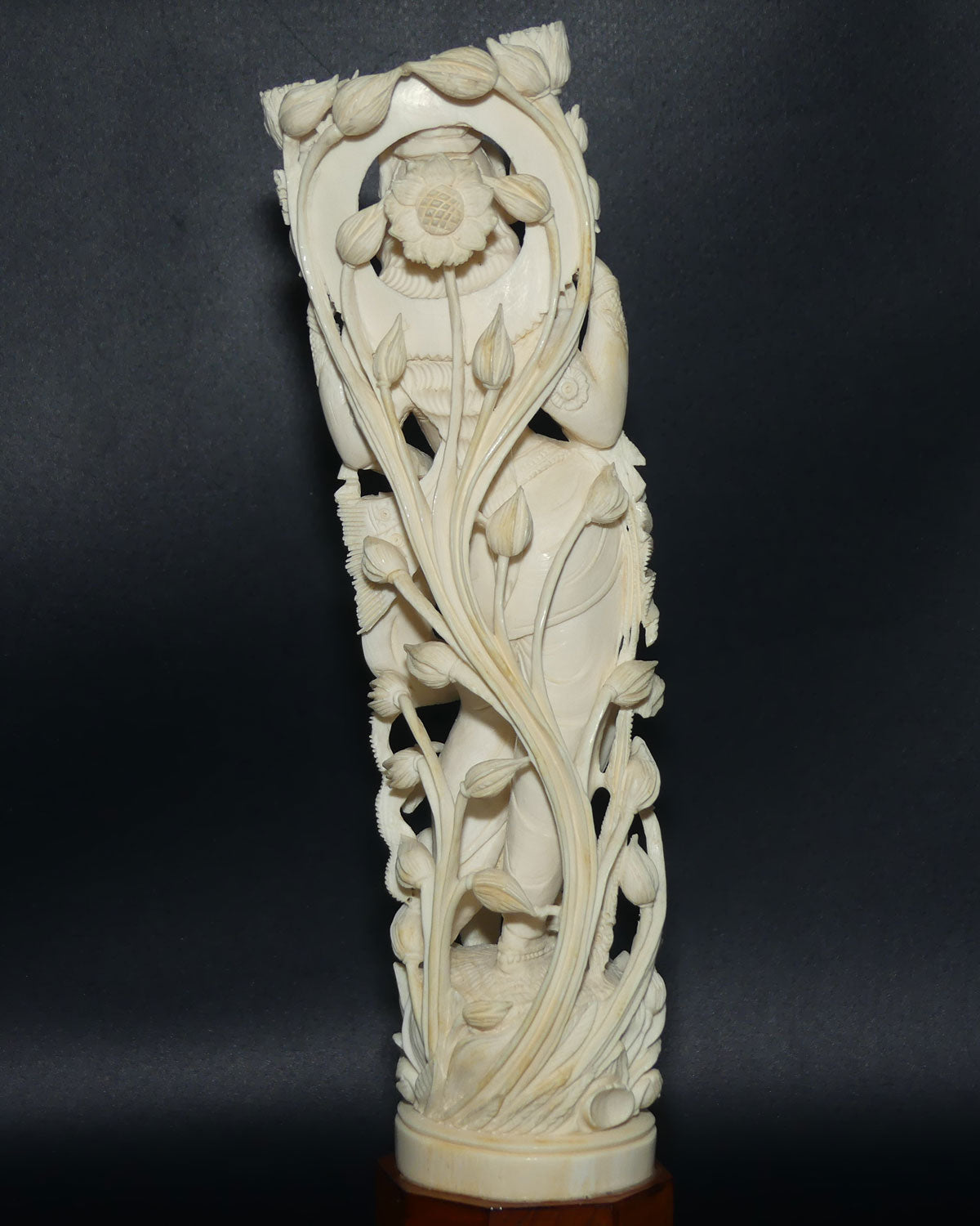 Magnificent Indian Carved Ivory figure on wooden base | Goddess Lakshmi