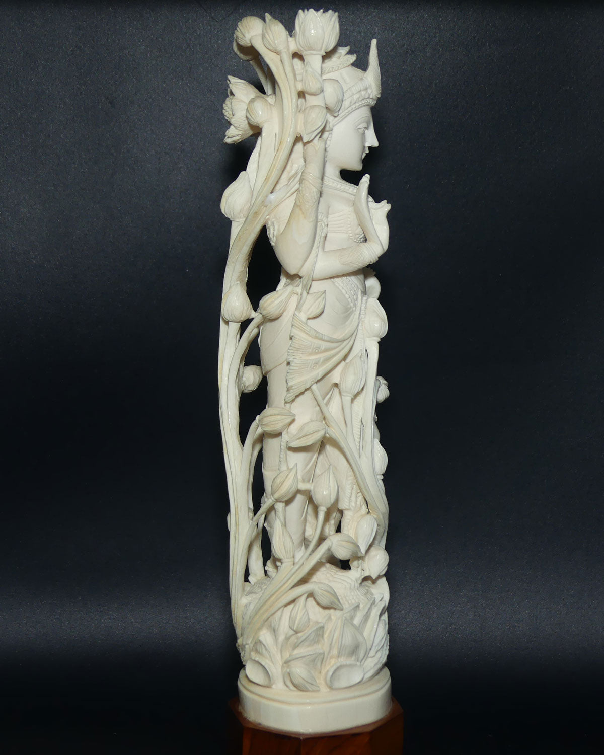 Magnificent Indian Carved Ivory figure on wooden base | Goddess Lakshmi