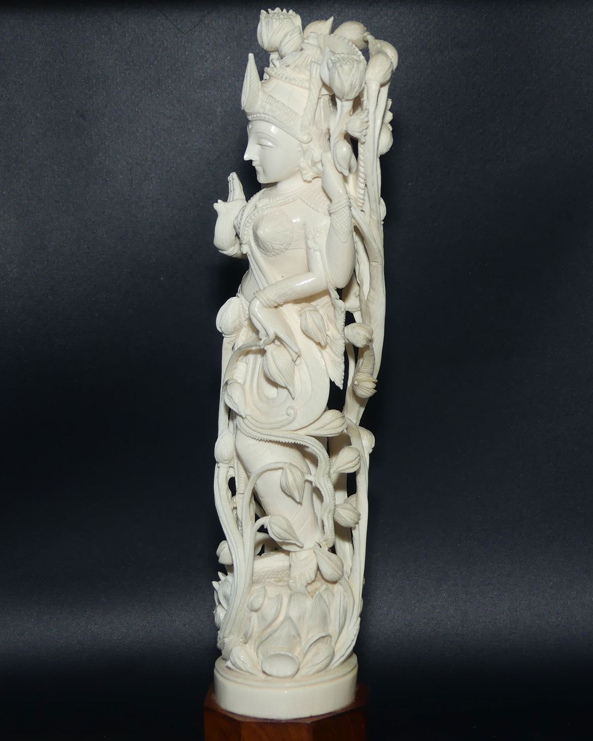 Magnificent Indian Carved Ivory figure on wooden base | Goddess Lakshmi