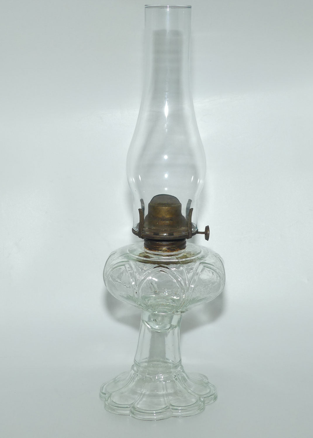 Clear Glass font Oil Lamp and Chimney | 8 sided fluted base