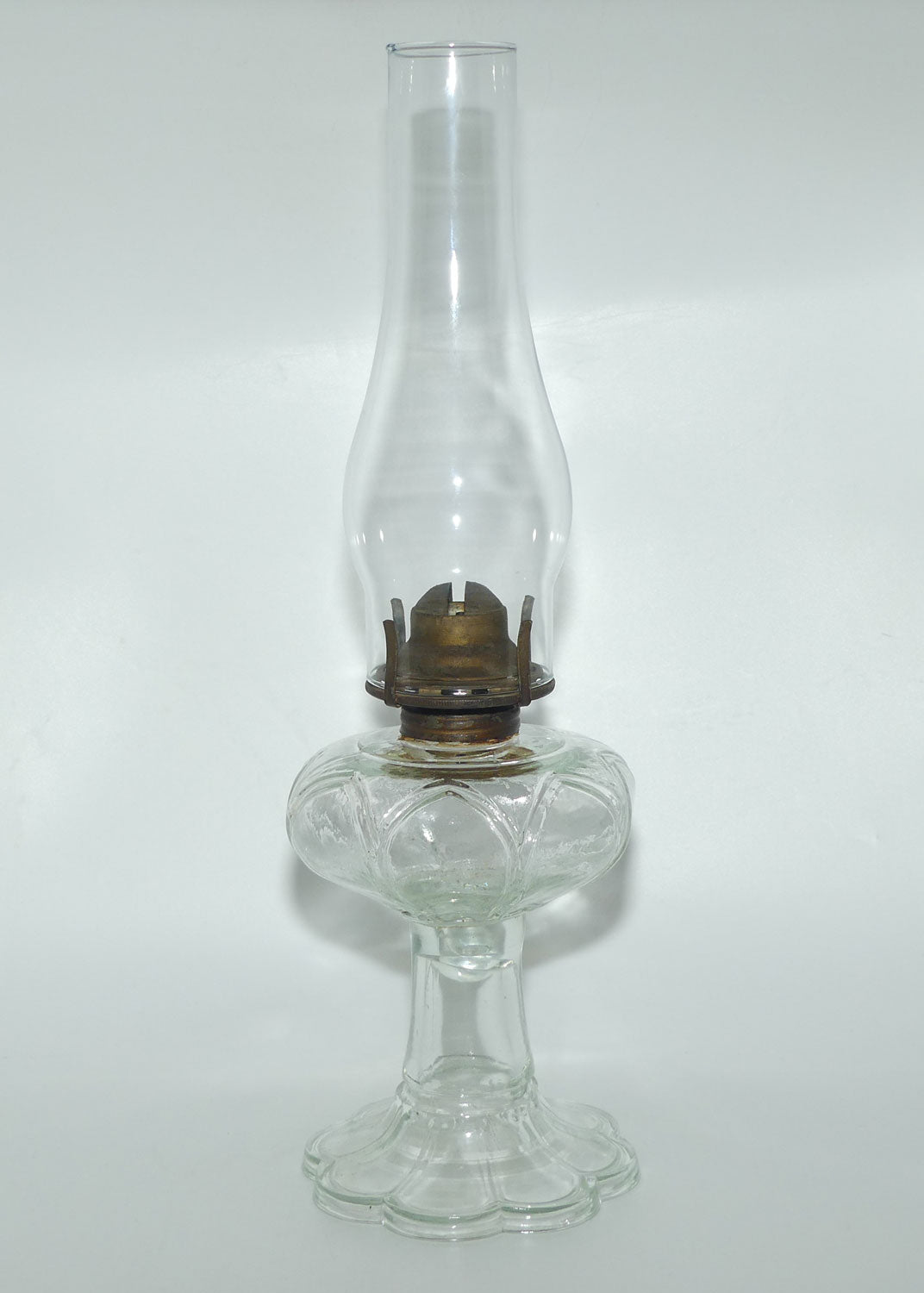 Clear Glass font Oil Lamp and Chimney | 8 sided fluted base