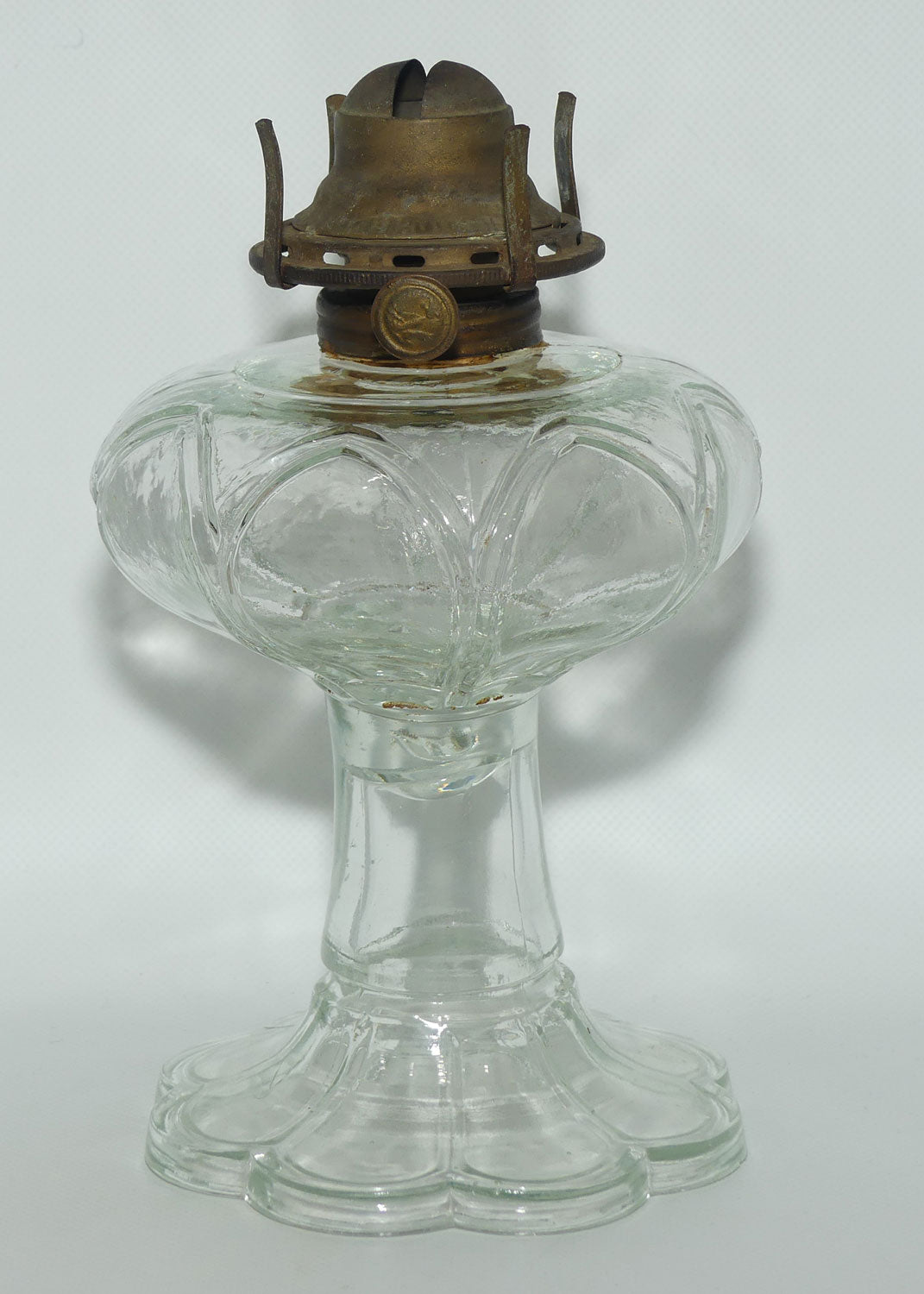 Clear Glass font Oil Lamp and Chimney | 8 sided fluted base