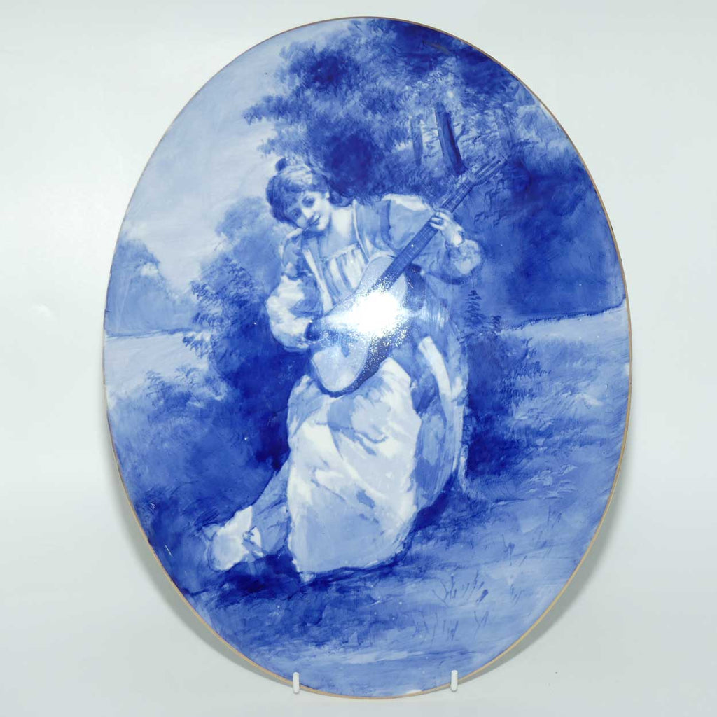 Royal Doulton Blue Childrens large oval wall plaque (Woman playing guitar)