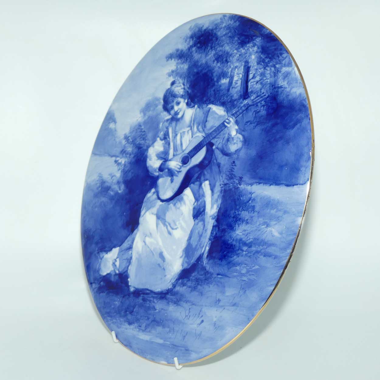 Royal Doulton Blue Childrens large oval wall plaque (Woman playing guitar)