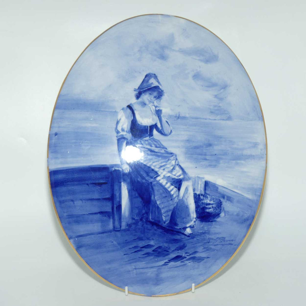 Royal Doulton Blue Childrens large oval wall plaque (Woman by seashore)