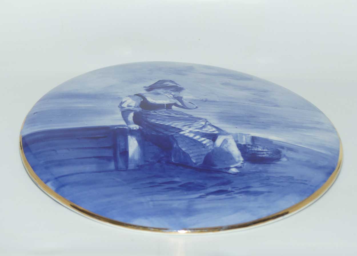 Royal Doulton Blue Childrens large oval wall plaque (Woman by seashore)