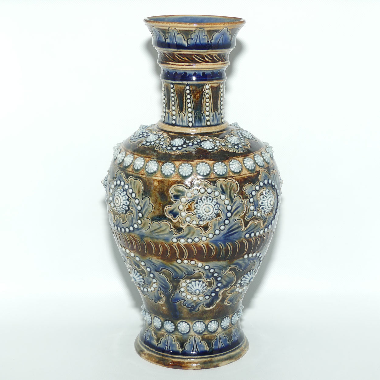 Doulton Lambeth George Tinworth foliate decoration vase (Brown | Blue)