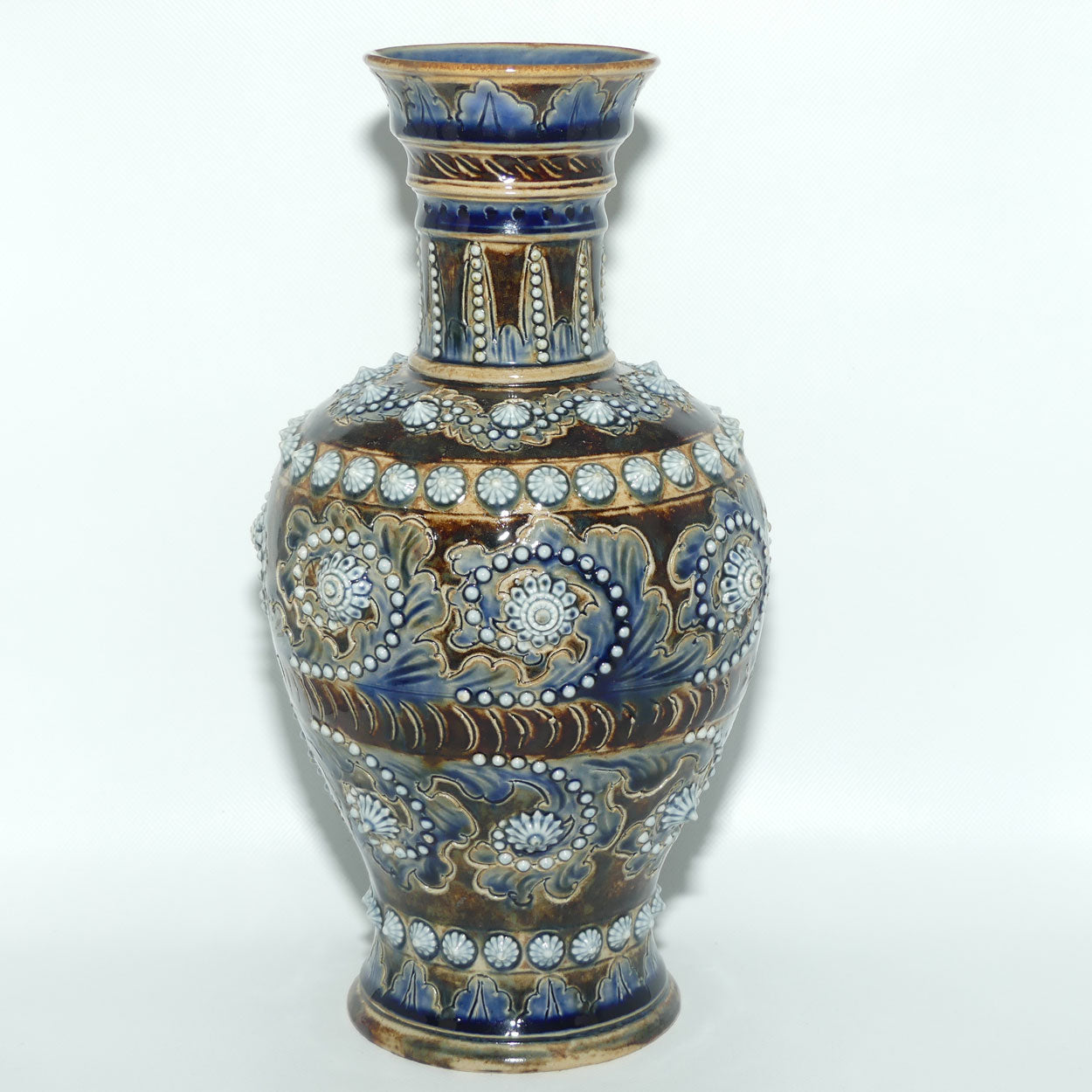 Doulton Lambeth George Tinworth foliate decoration vase (Brown | Blue)