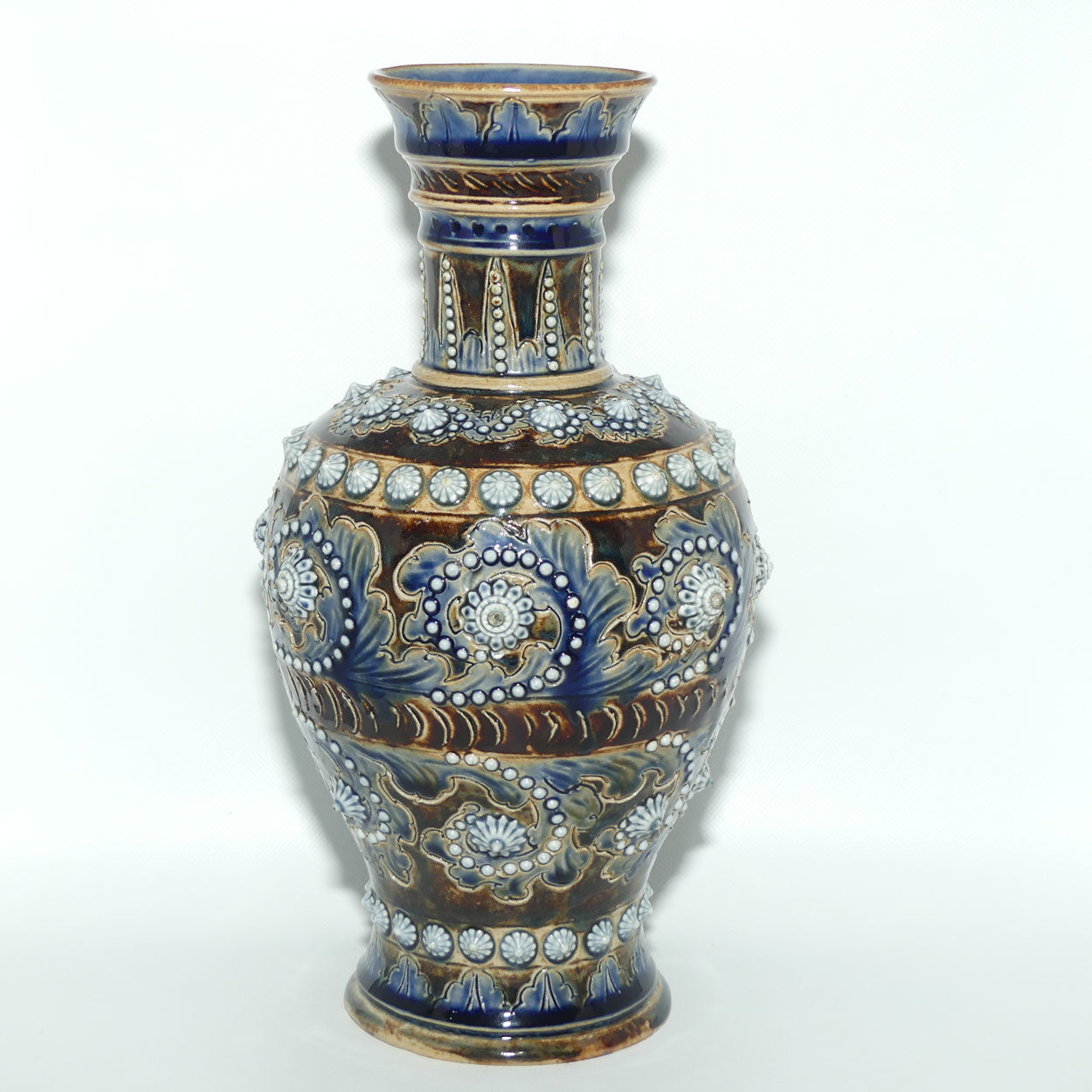 Doulton Lambeth George Tinworth foliate decoration vase (Brown | Blue)