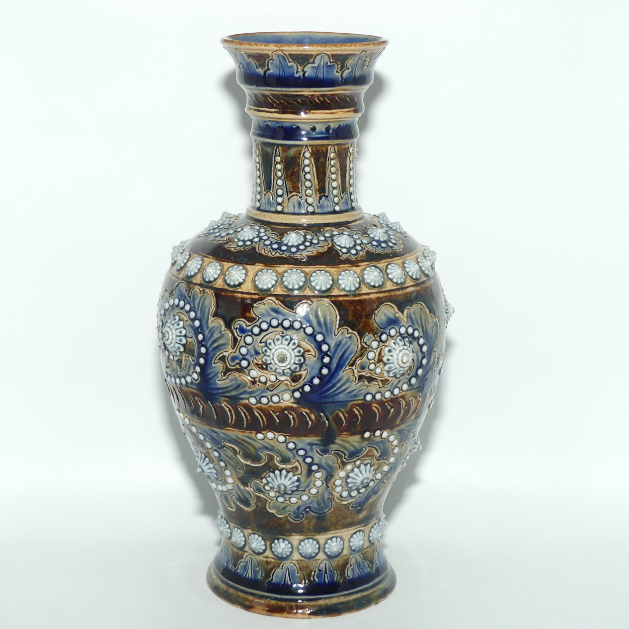 Doulton Lambeth George Tinworth foliate decoration vase (Brown | Blue)