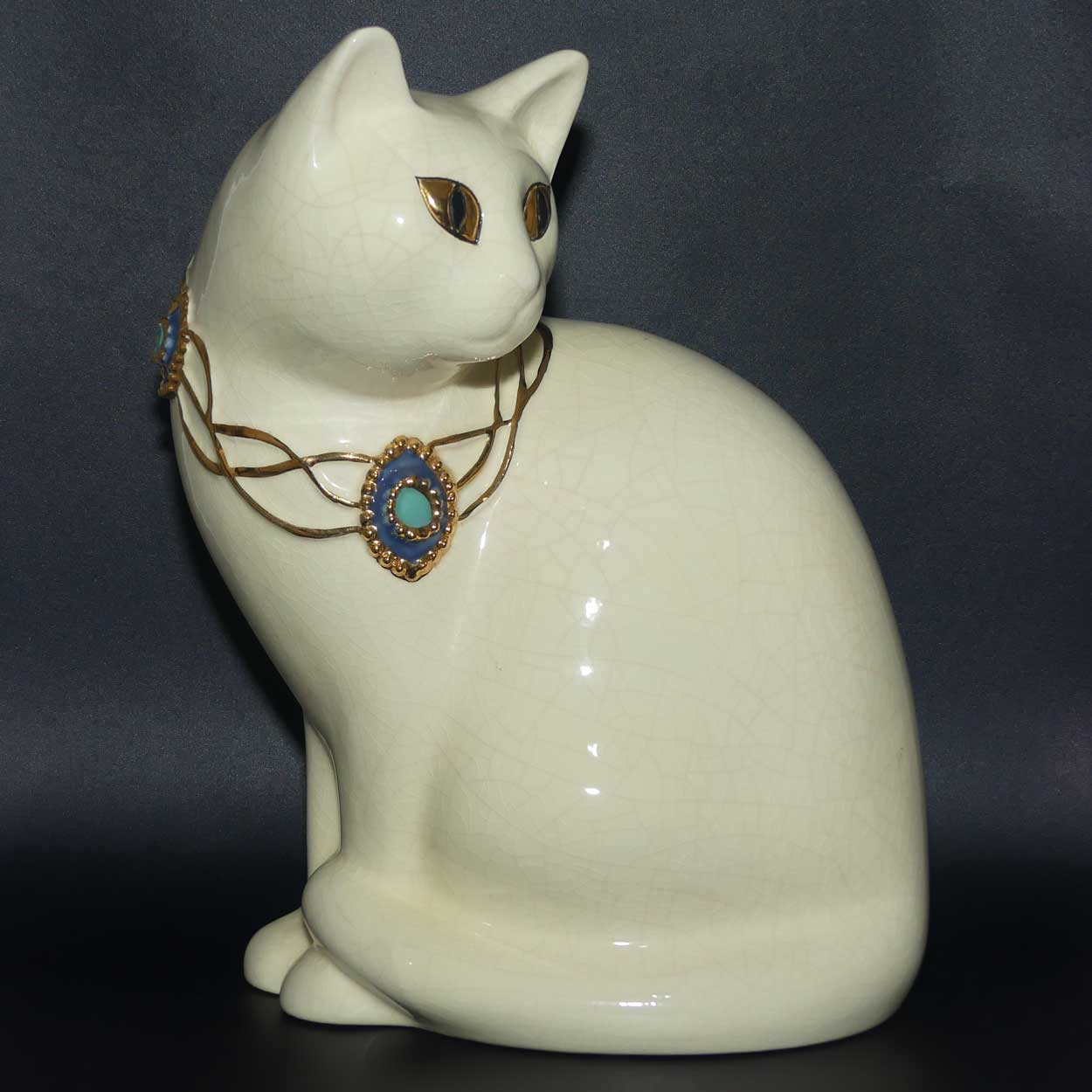 Faienceries de Longwy France Crackle glaze Large Cat