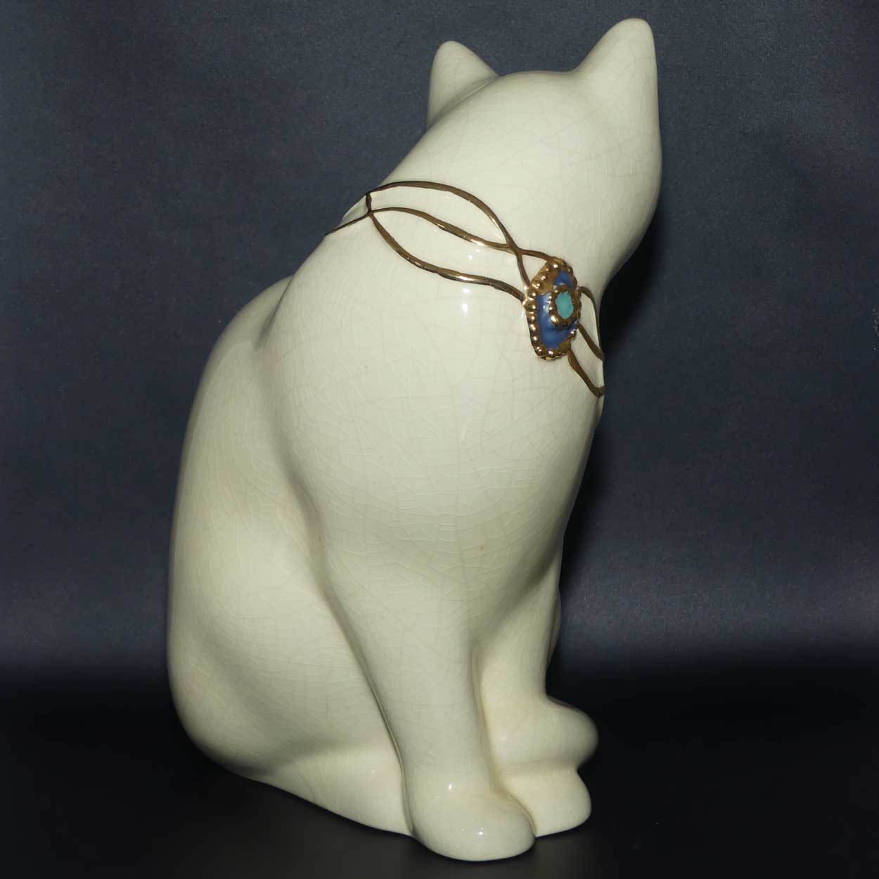 Faienceries de Longwy France Crackle glaze Large Cat