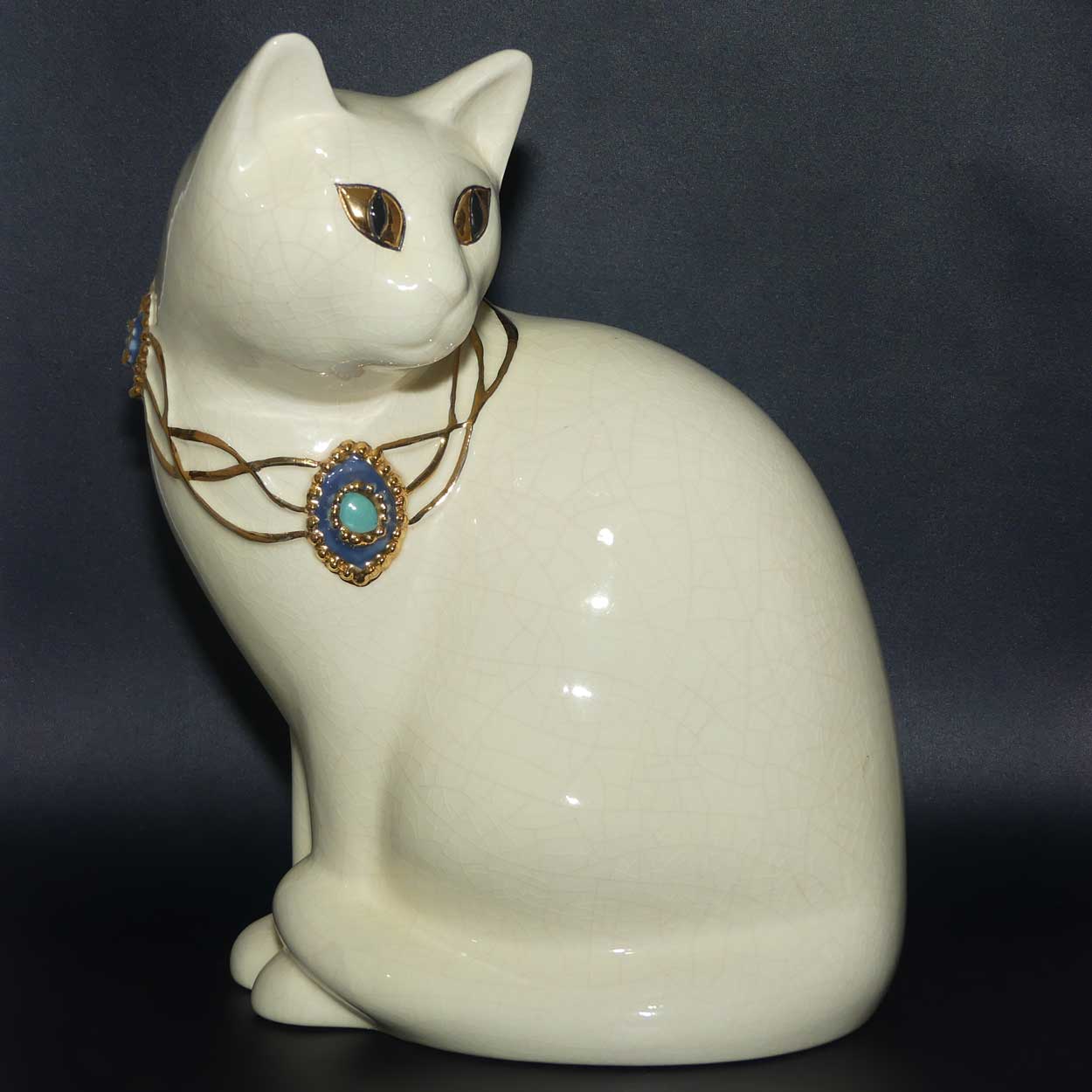 Faienceries de Longwy France Crackle glaze Large Cat