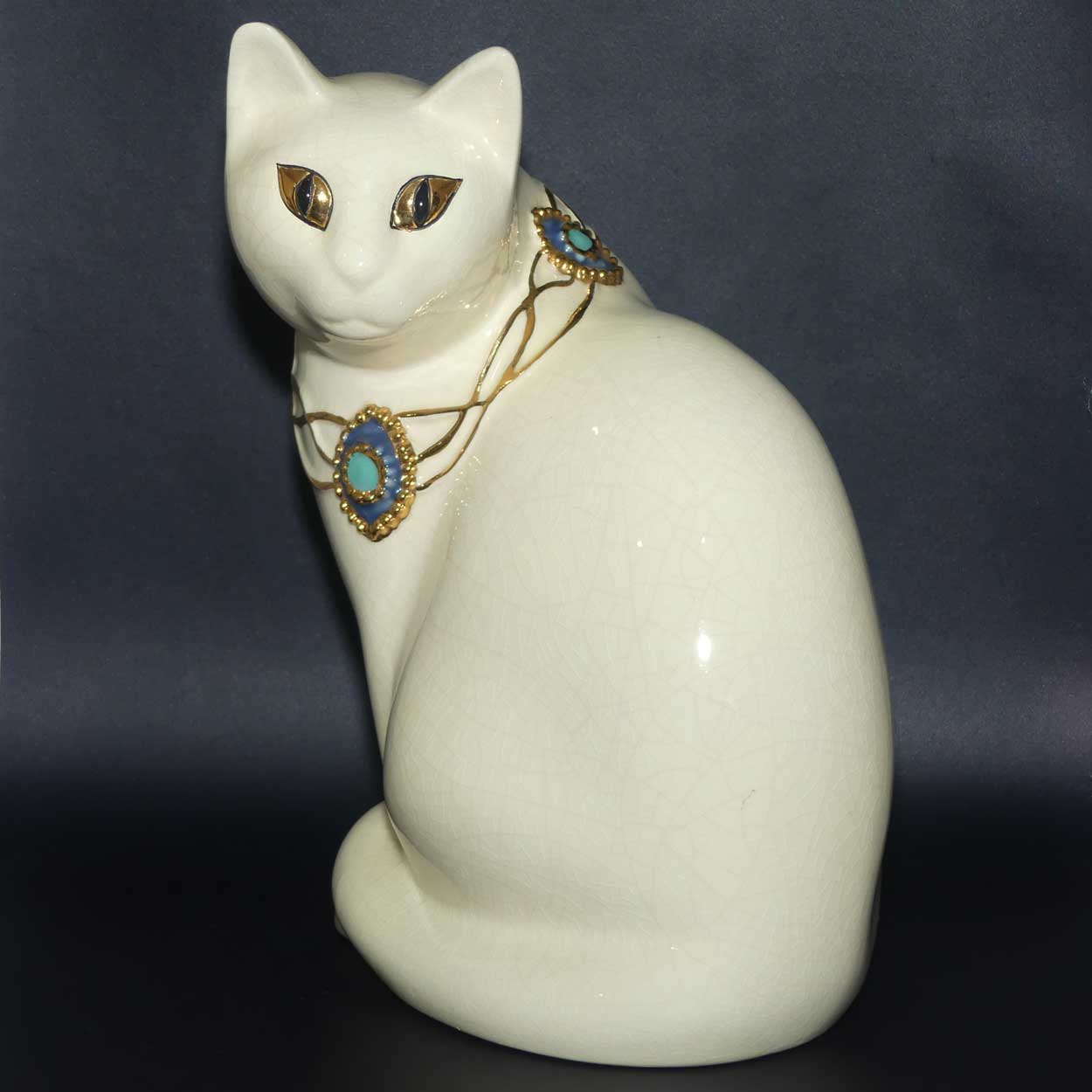 Faienceries de Longwy France Crackle glaze Large Cat