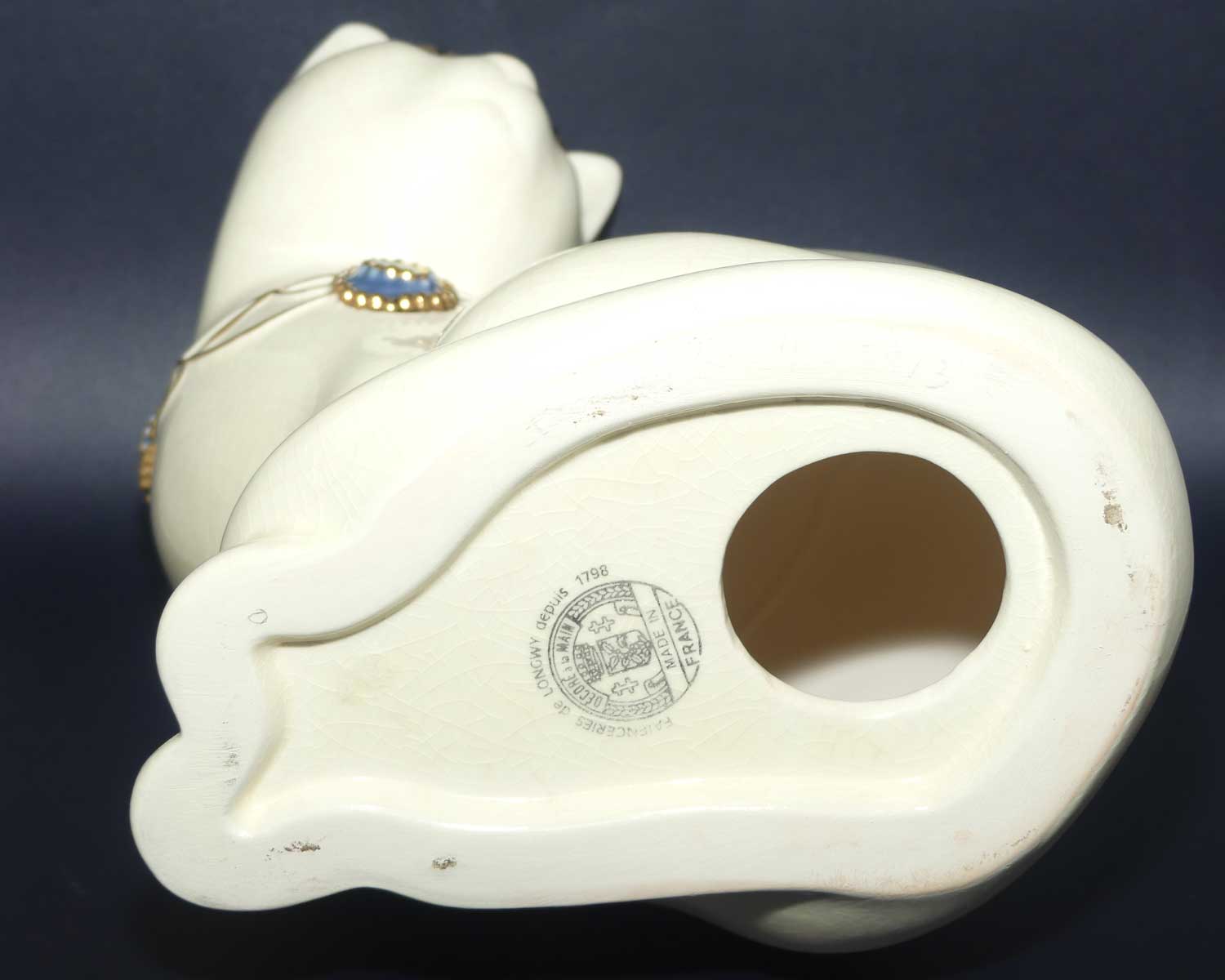 Faienceries de Longwy France Crackle glaze Large Cat