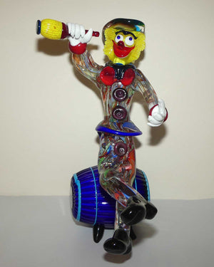 Very large Murano Glass Clown Seated on Barrel Enjoying an Ale | Formia Murano