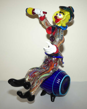 Very large Murano Glass Clown Seated on Barrel Enjoying an Ale | Formia Murano