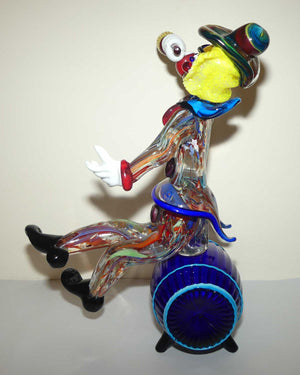 Very large Murano Glass Clown Seated on Barrel Enjoying an Ale | Formia Murano