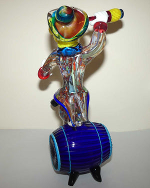 Very large Murano Glass Clown Seated on Barrel Enjoying an Ale | Formia Murano