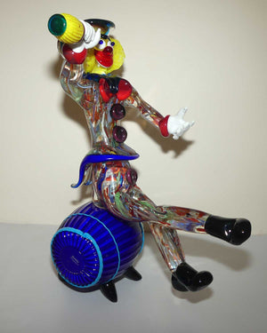 Very large Murano Glass Clown Seated on Barrel Enjoying an Ale | Formia Murano