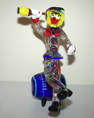 Very large Murano Glass Clown Seated on Barrel Enjoying an Ale | Formia Murano