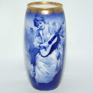 Royal Doulton Blue Childrens large cylinder vase |Woman with Guitar|